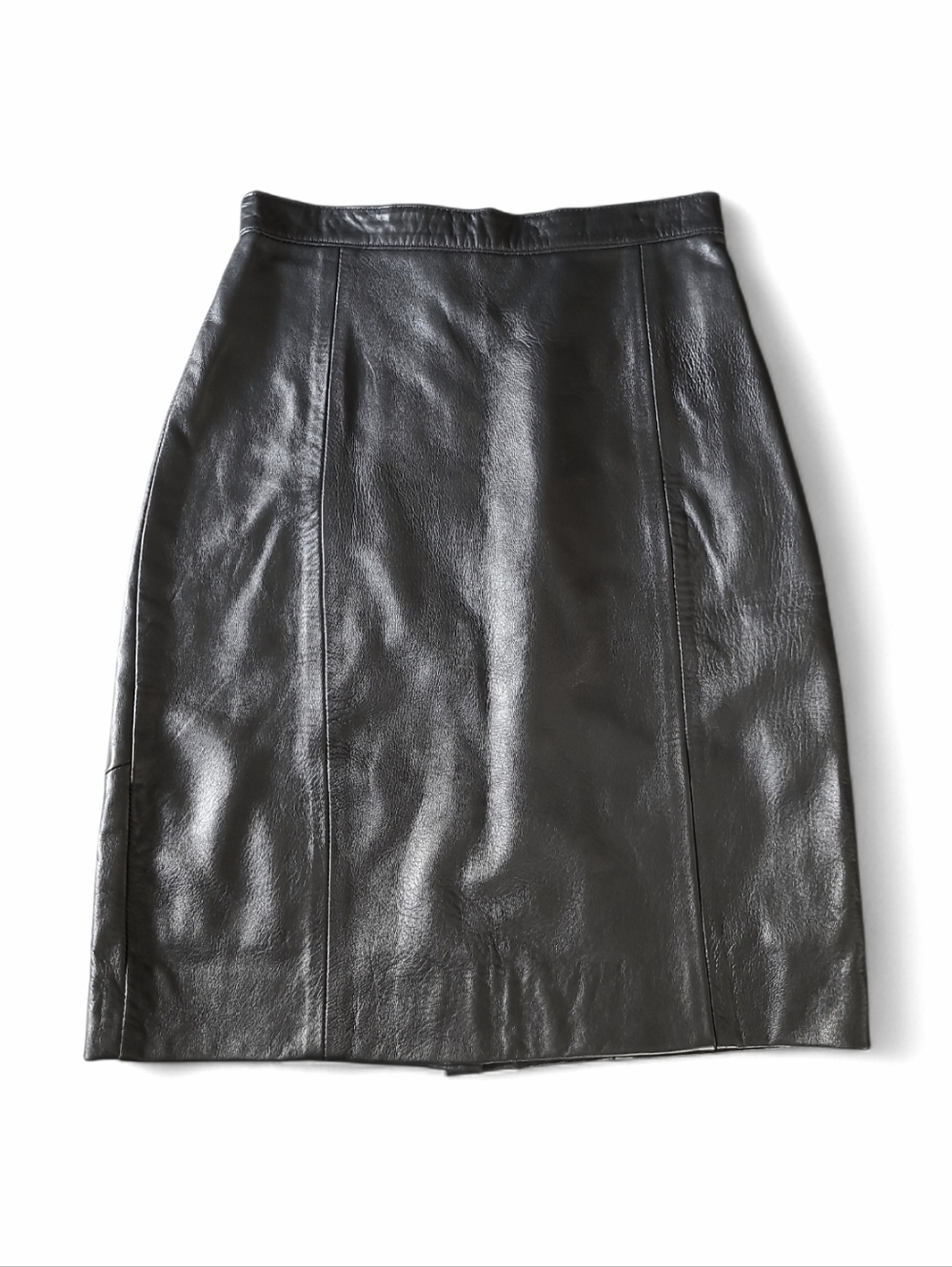 Women's Genuine Black Leather Mini Pencil Skirt High Waist *Vintage* Tag Size 6